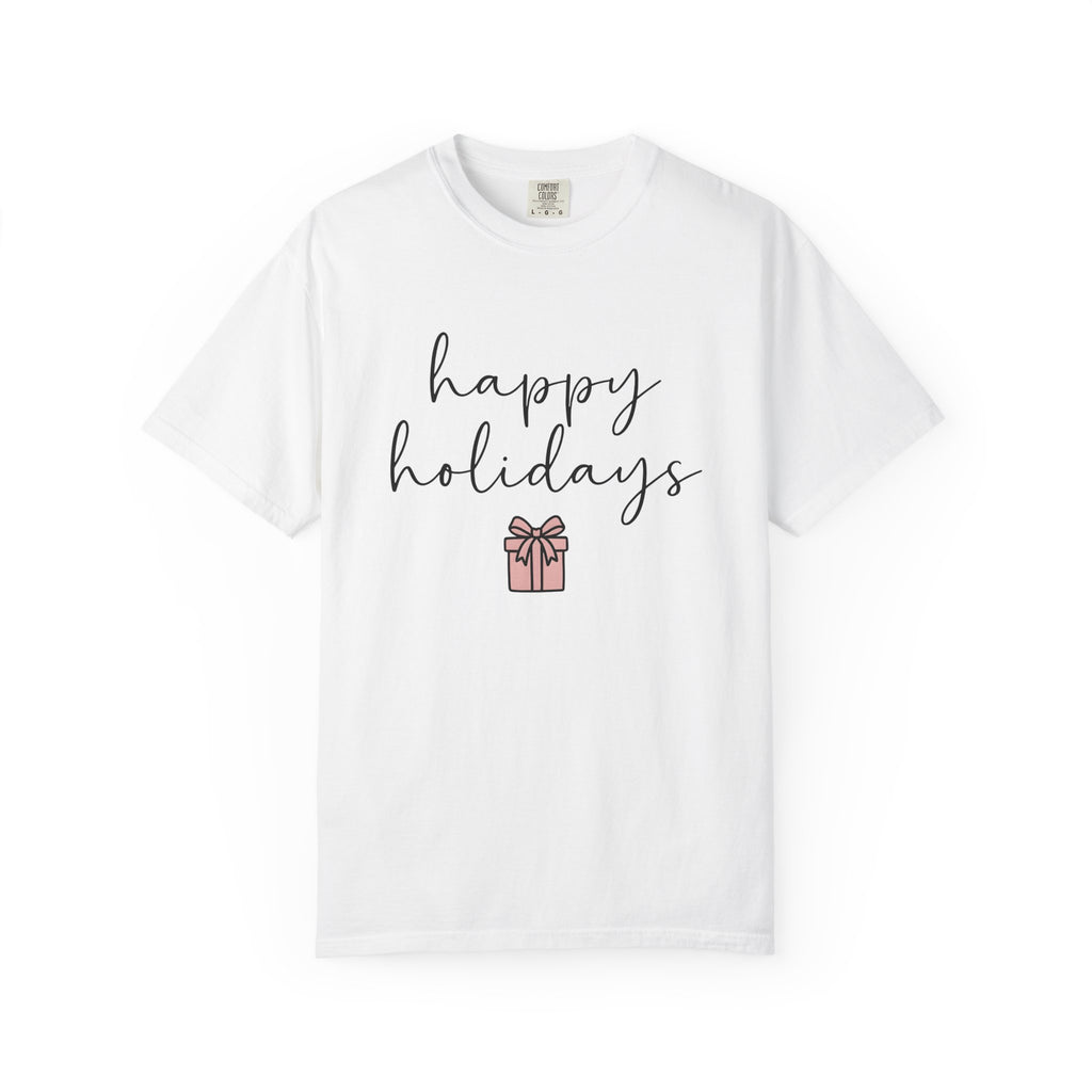 Wrapped Box Shirt Holiday Festive Gift Women Modern Tee Gift Box T-Shirt Christmas Fan Holiday Tshirt Celebration Graphic Doodle Knot Tshirt
