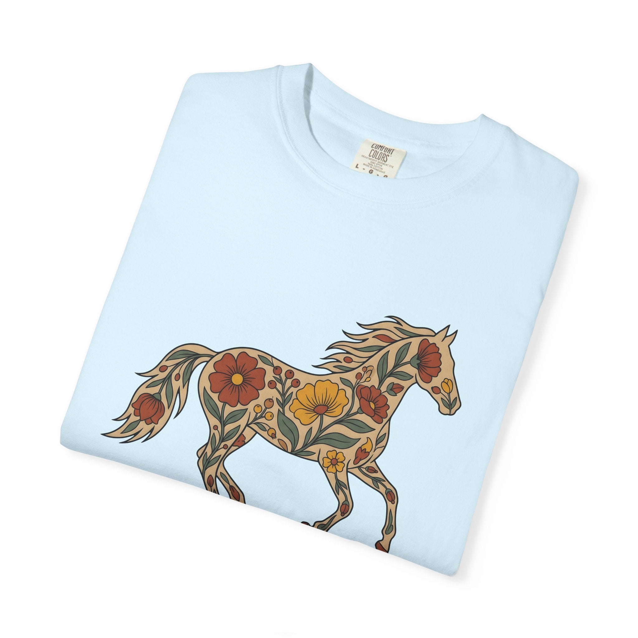 Blossom Horse Shirt Boho Chic Fauna Gift Women Folk Tee Mare T-Shirt Hippie Fan Tribal Tshirt Wildlife Graphic Hand Drawn Field Flower
