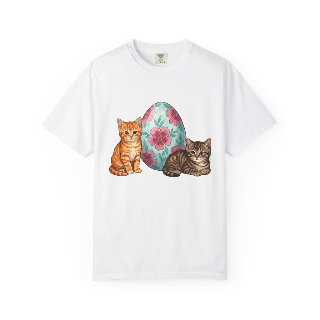 Kitten Floral Egg Shirt Easter Cat Gift Women Watercolor Tee Easter Egg T-Shirt Cat Fan Easter Bunny Tshirt Cat Lady Graphic Hand Drawn