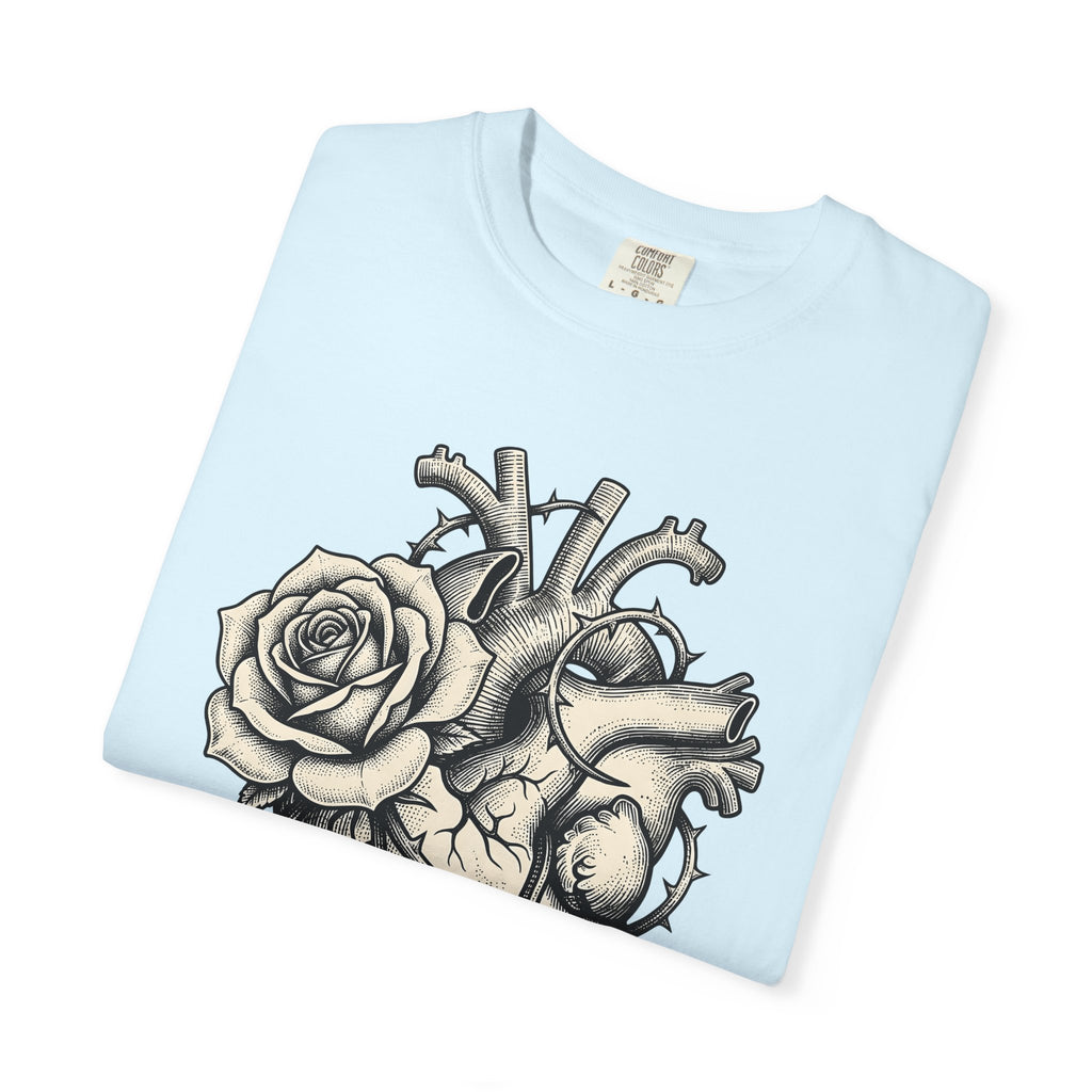Heart Blossom Shirt Valentine Macabre Gift Women Line Art Tee Flower T-Shirt Valentine Fan Minimalist Tshirt Dark Graphic Hand Drawn