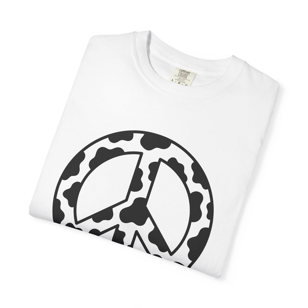 Cow Pattern Peace Symbol Shirt Cowgirl Boho Gift Women Graphic Tee Cow Print T-Shirt Rodeo Fan Western Tshirt Hippie Design Cowgirl Graphic