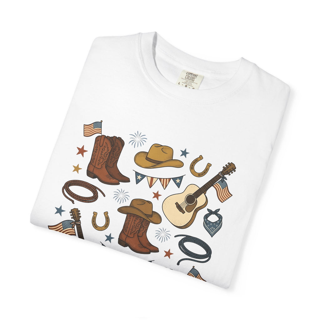 Cowboy Western Shirt America Cowboy Gift Women Antique Tee Rodeo T-Shirt American Fan Western Tshirt Cowboy Graphic Doodle Flag Design