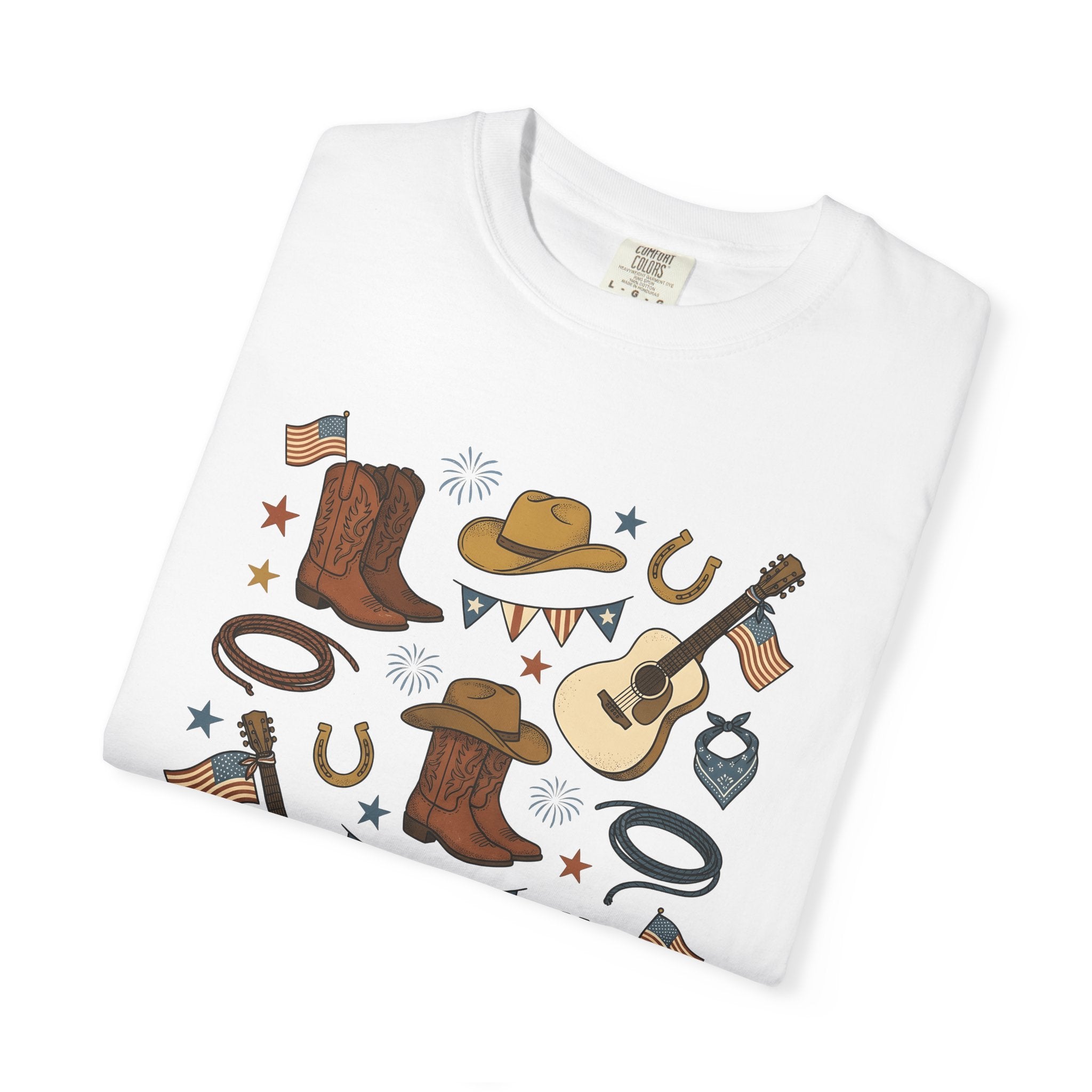 Cowboy Western Shirt America Cowboy Gift Women Antique Tee Rodeo T-Shirt American Fan Western Tshirt Cowboy Graphic Doodle Flag Design