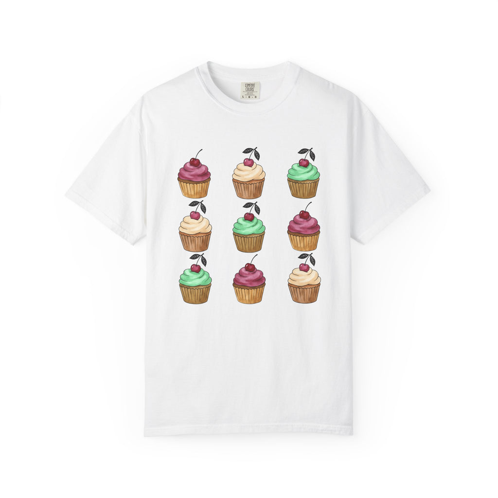 Cupcake Motif Shirt Desserts Sweets Gift Women Ink Tee Muffin T-Shirt Pastry Fan Tattoo Tshirt Treat Design Outline Cherry Tshirt