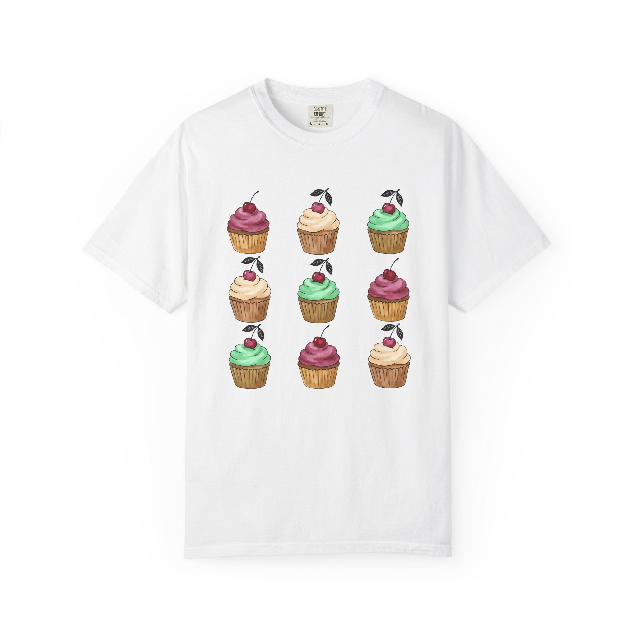 Cupcake Motif Shirt Desserts Sweets Gift Women Ink Tee Muffin T-Shirt Pastry Fan Tattoo Tshirt Treat Design Outline Cherry Tshirt