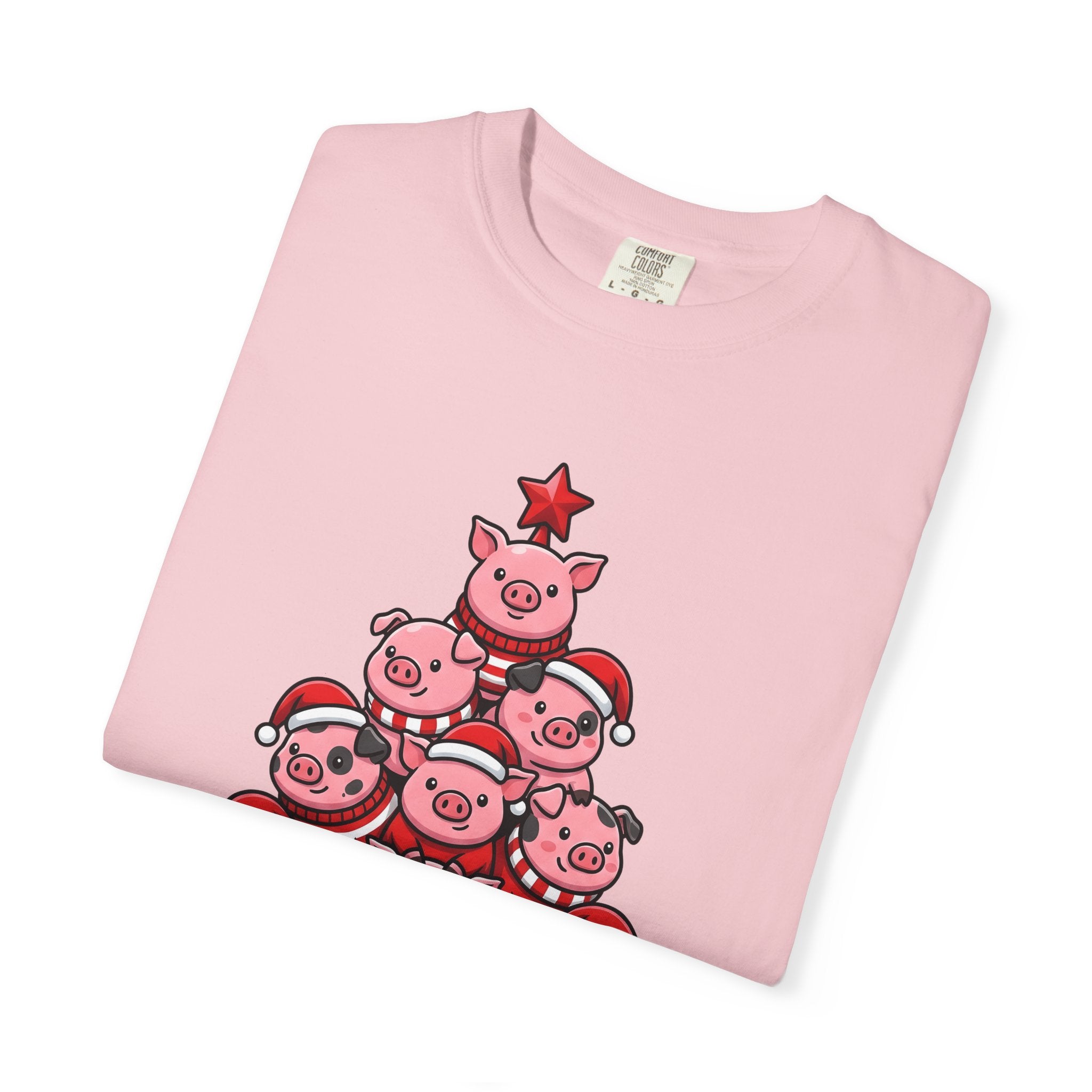 Pig Stack Shirt Christmas Animal Gift Women Cute Cartoon Tee Swine T-Shirt Xmas Fan Piggy Graphic Tshirt Kawaii Santa Hat Tshirt