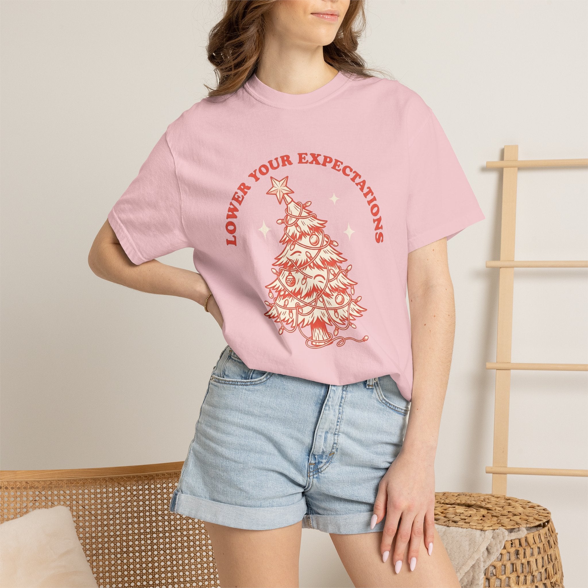 Christmas Tree Shirt Christmas Humor Gift Women Vintage Tee Fir Tree T-Shirt Xmas Fan Christmas Tree Tshirt Funny Graphic Hand Drawn