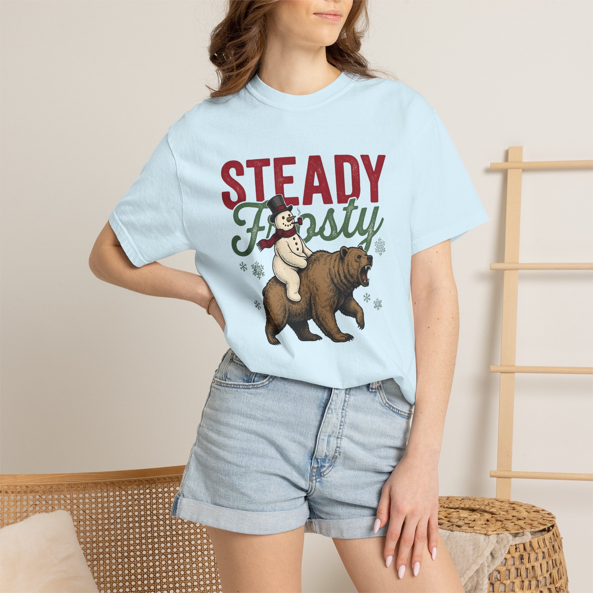 Snowman Teddy Shirt Christmas Cold Gift Women Retro Tee Teddy Bear T-Shirt Xmas Fan Winter Graphic Tshirt Sketch Snowflake Tshirt