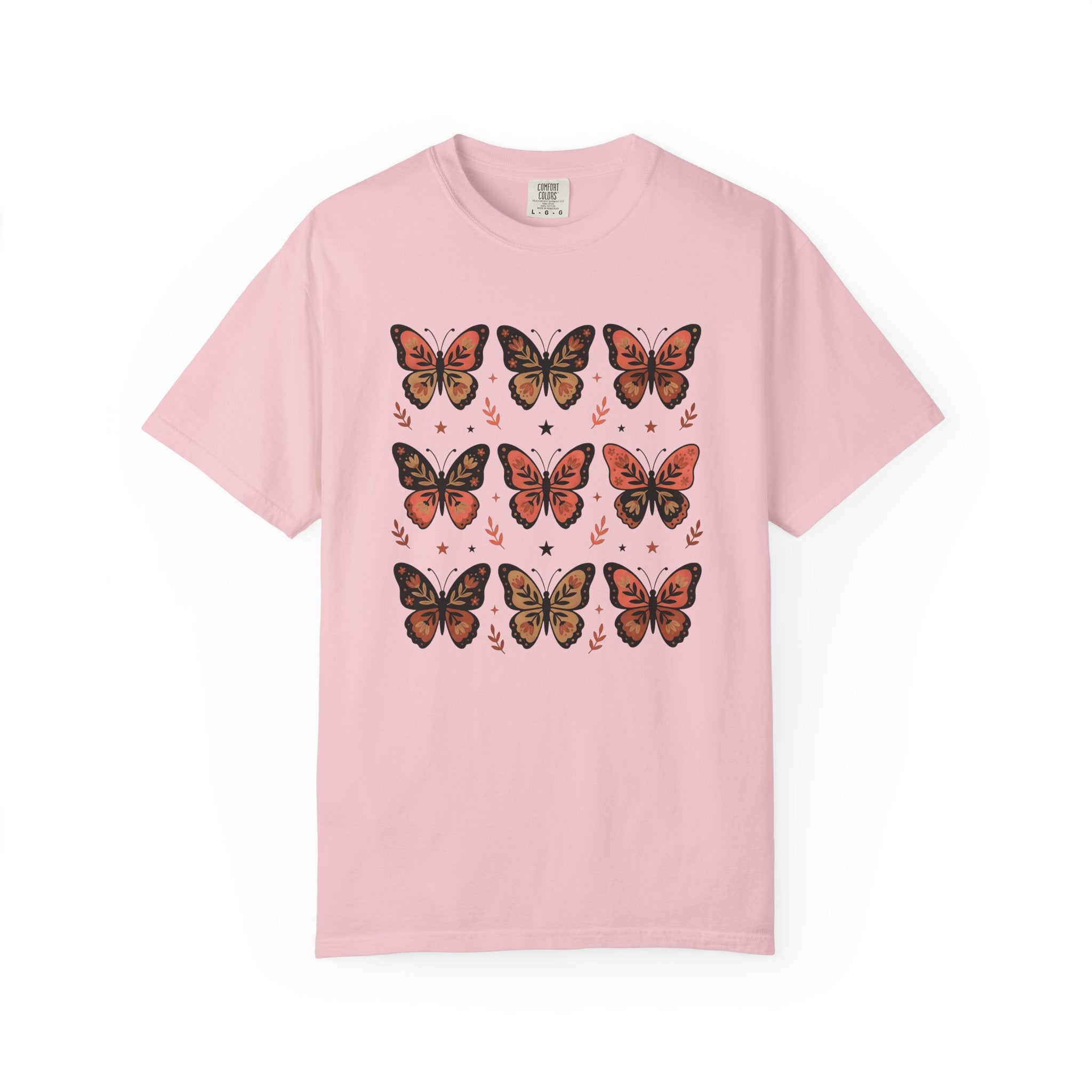 Butterfly Print Shirt Easter Garden Gift Women Folk Tee Butterfly T-Shirt Easter Fan Traditional Tshirt Yard Graphic Heritage Glimmer Tshirt