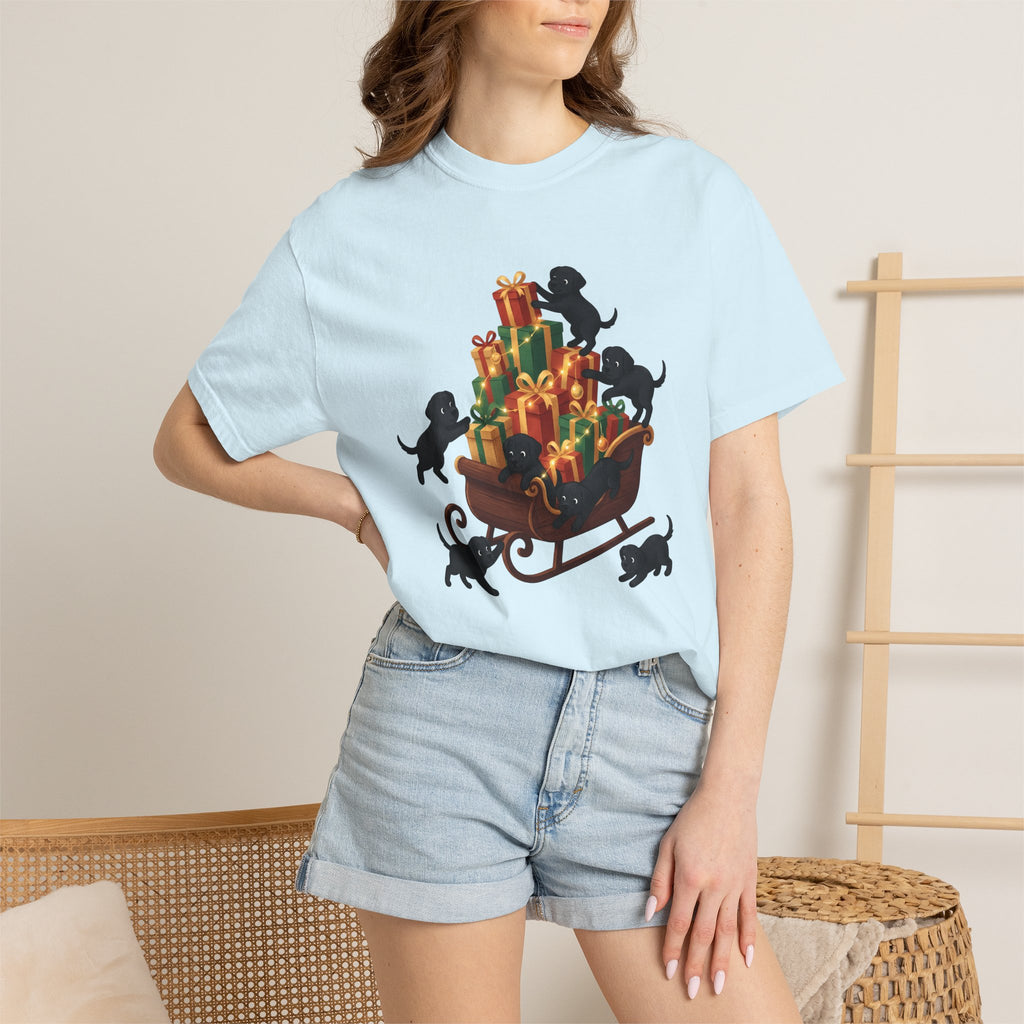Black Lab Pups Shirt Christmas Animal Gift Women Sweet Tee Labrador T-Shirt Xmas Fan Cute Tshirt Creature Graphic Magical Gift Packages