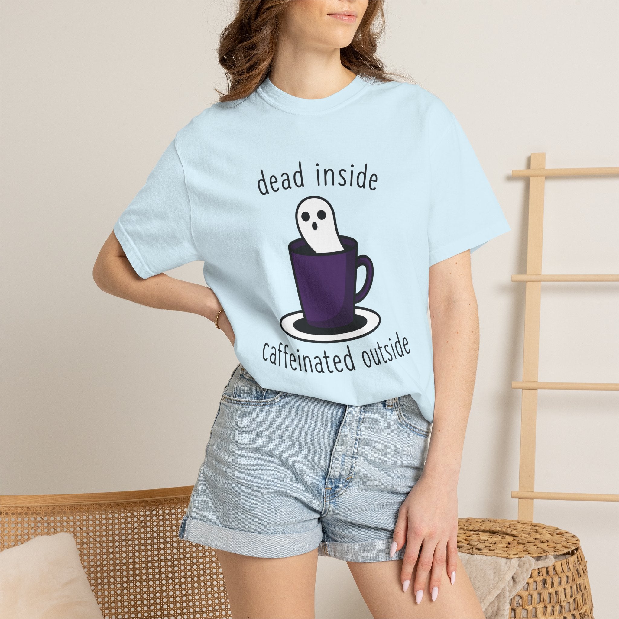 Ghost Coffee Cup Shirt Coffee Humor Gift Women Cartoon Tee Coffee Mug T-Shirt Coffee Fan Toon Tshirt Funny Graphic Minimalist Saucer Tshirt