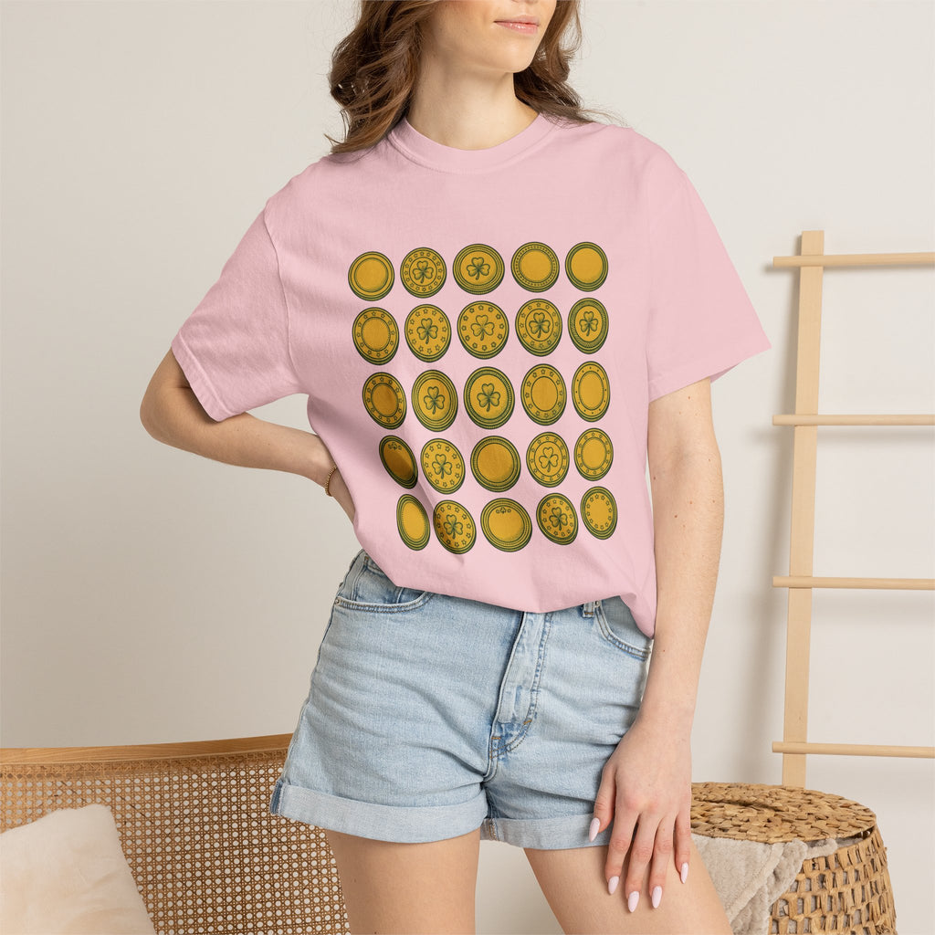 Gold Coins Shirt St Patrick's Day Luck Gift Women Doodle Tee Treasure T-Shirt St Patricks Fan Handdrawn Tshirt Fortune Graphic Vintage