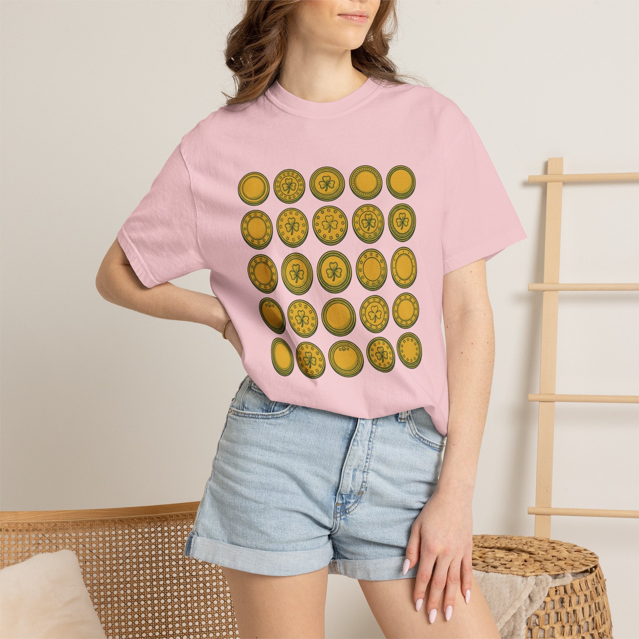 Gold Coins Shirt St Patrick's Day Luck Gift Women Doodle Tee Treasure T-Shirt St Patricks Fan Handdrawn Tshirt Fortune Graphic Vintage