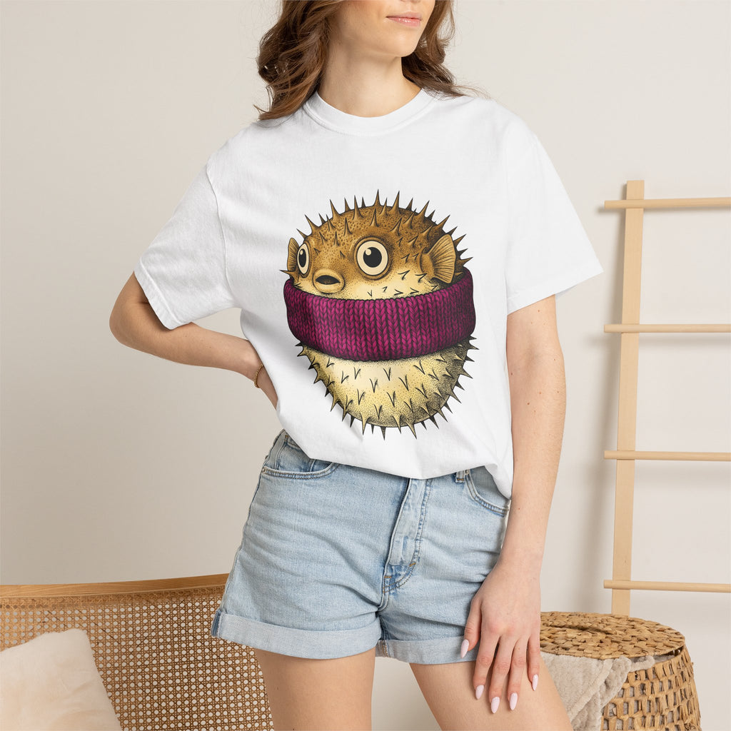 Blowfish Pullover Shirt Animals Marine Gift Women Line Art Tee Pufferfish T-Shirt Wildlife Fan Animal Graphic Illustration Oceanic Design