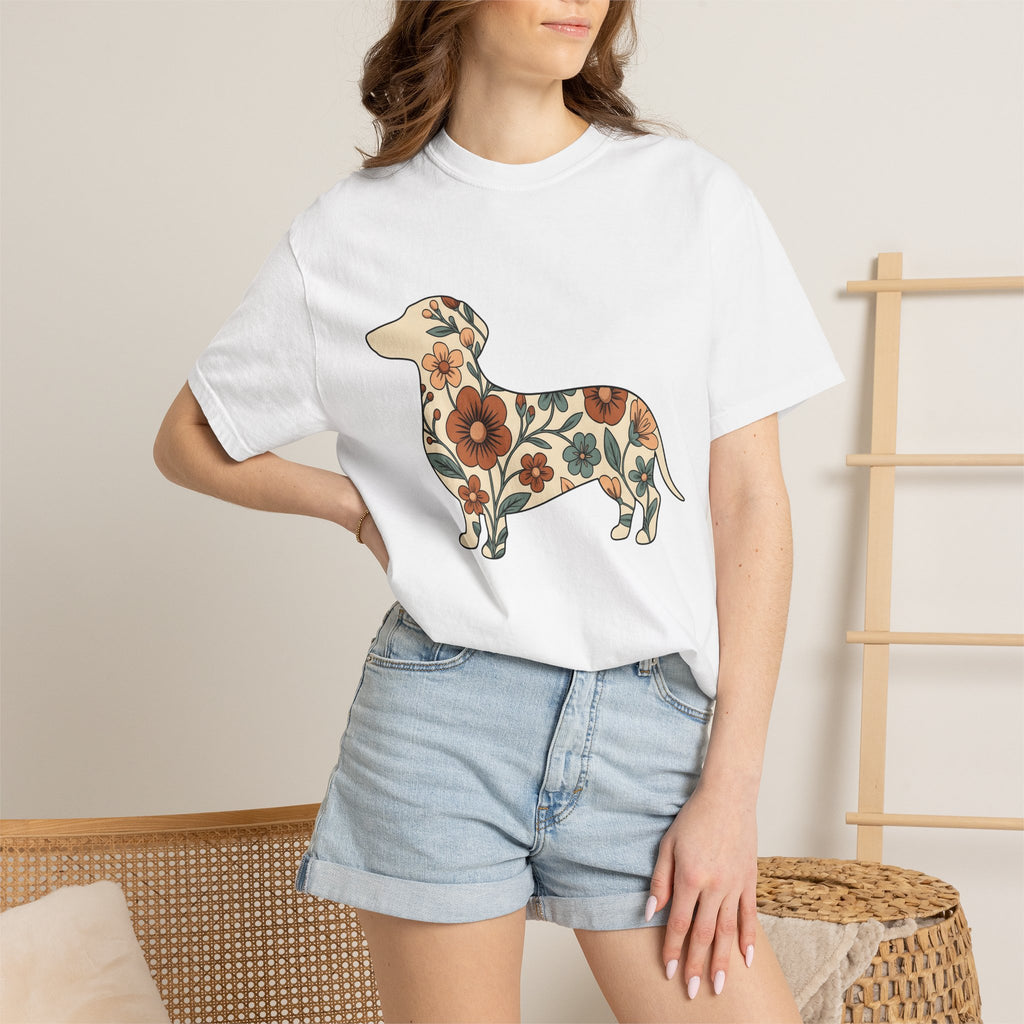 Dachshund Puppy Shirt Dog Blossom Gift Women Rustic Tee Wiener Dog T-Shirt Dog Fan Country Tshirt Floral Graphic Retro Flower Design Tshirt