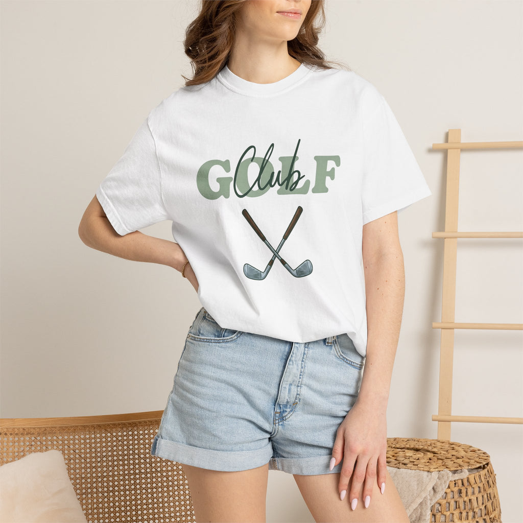 Golf Clubs Shirt Golf Outdoors Gift Women Modern Tee Golf Irons T-Shirt Golfer Enthusiast Contemporary Tshirt Nature Graphic Vintage Crossed