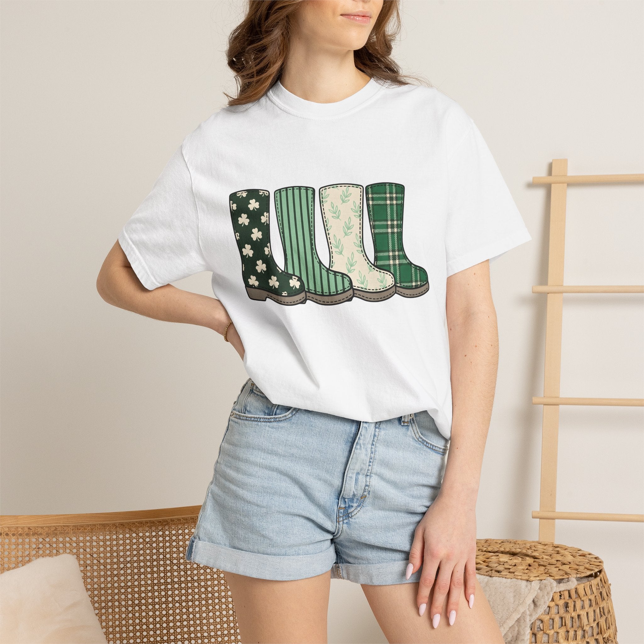 Rain Boots Shirt St. Patrick's Day Holiday Gift Women Farmhouse Tee Wellies T-Shirt Patrick's Day Fan Rustic Tshirt Celebration Graphic