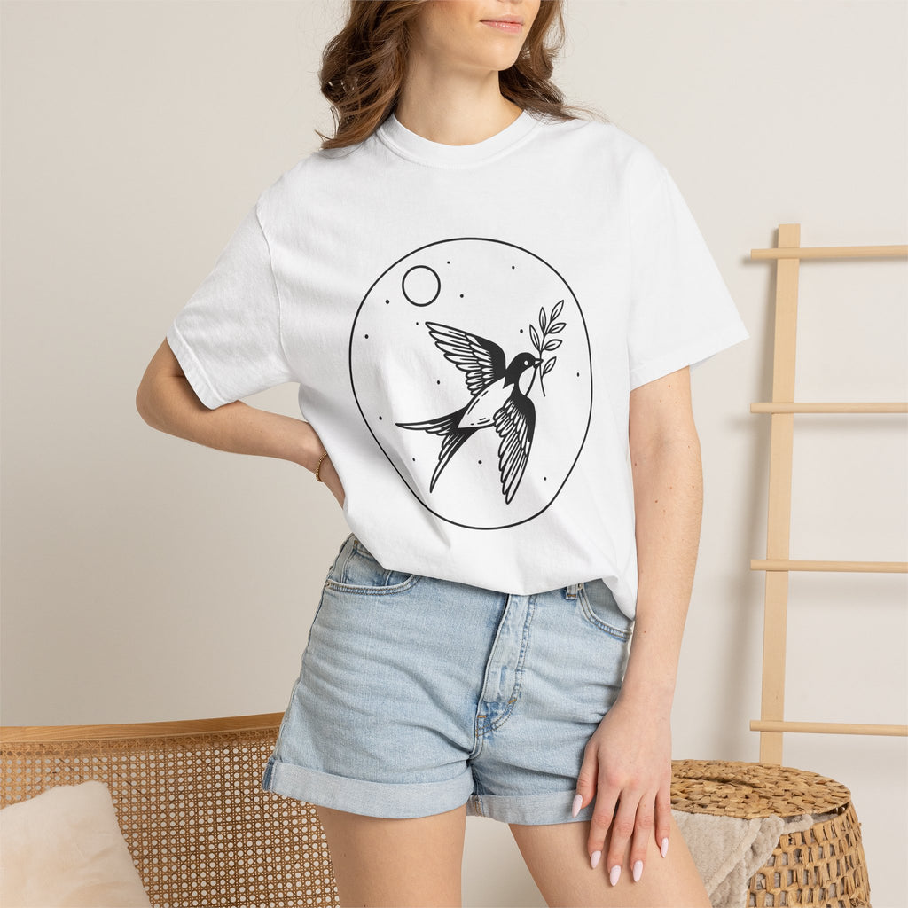 Bird Swallow Shirt Boho Chic Zodiac Gift Women Hand Drawn Tee Swallows T-Shirt Bohemian Fan Illustrated Tshirt Astrology Graphic Design