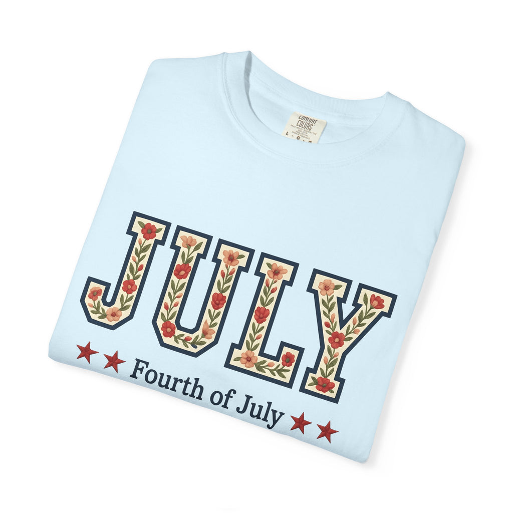 Floral Letters Shirt 4th Of July Patriotic Gift Women Embroidered Tee Alphabet T-Shirt Independence Fan Handmade Tshirt American Graphic