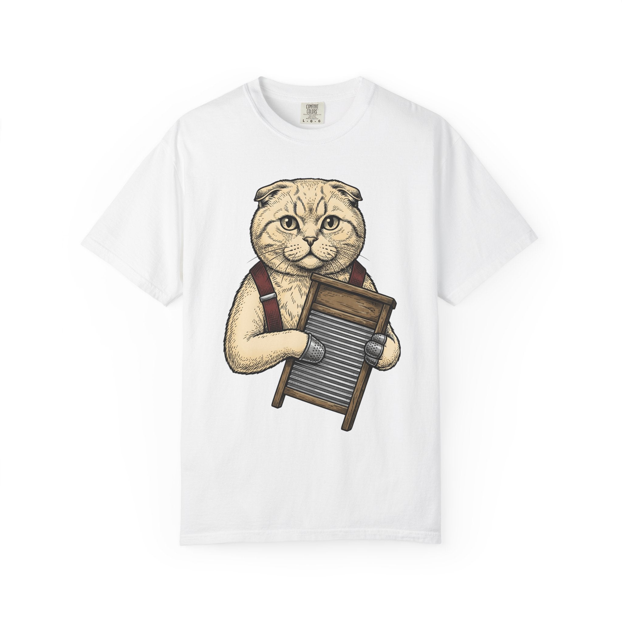 Scottish Fold Pussycat Shirt Cat Musical Items Gift Women Minimalist Tee Cat T-Shirt Cat Fan Simple Tshirt Music Graphic Outline Washboard