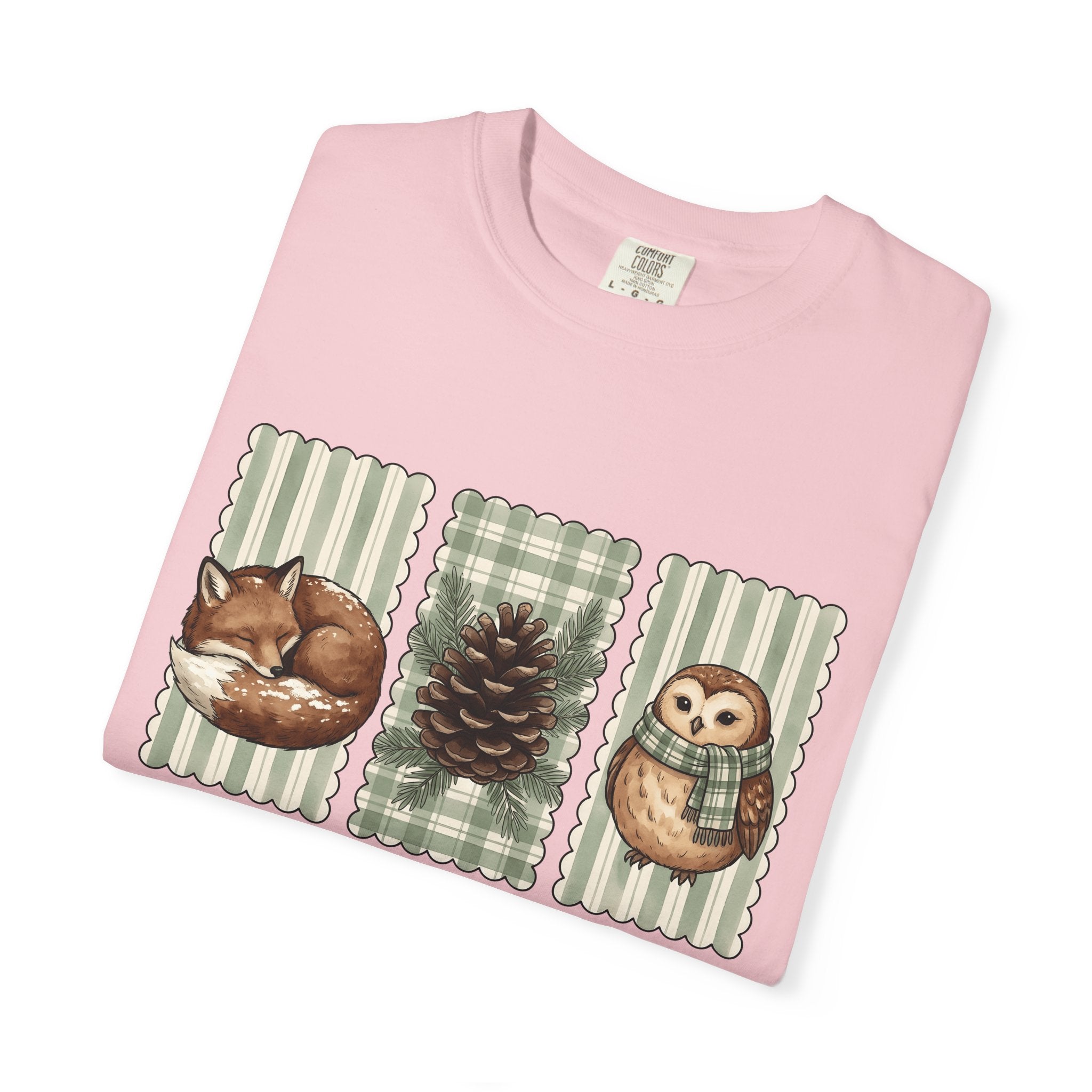 Forest Critters Shirt Christmas Environment Gift Women Ink Tee Wildlife T-Shirt Xmas Fan Nature Tshirt Eco Graphic Line Art Seed Cone Tshirt