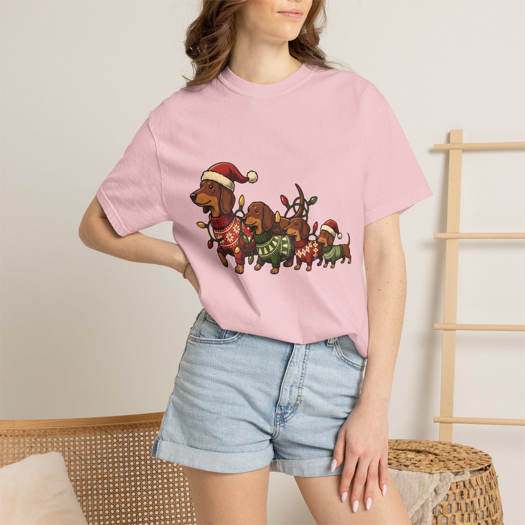Miniature Dachshunds Shirt Christmas Animals Gift Women Hand Drawn Tee Wiener Dog T-Shirt Christmas Fan Doodle Tshirt Creature Graphic