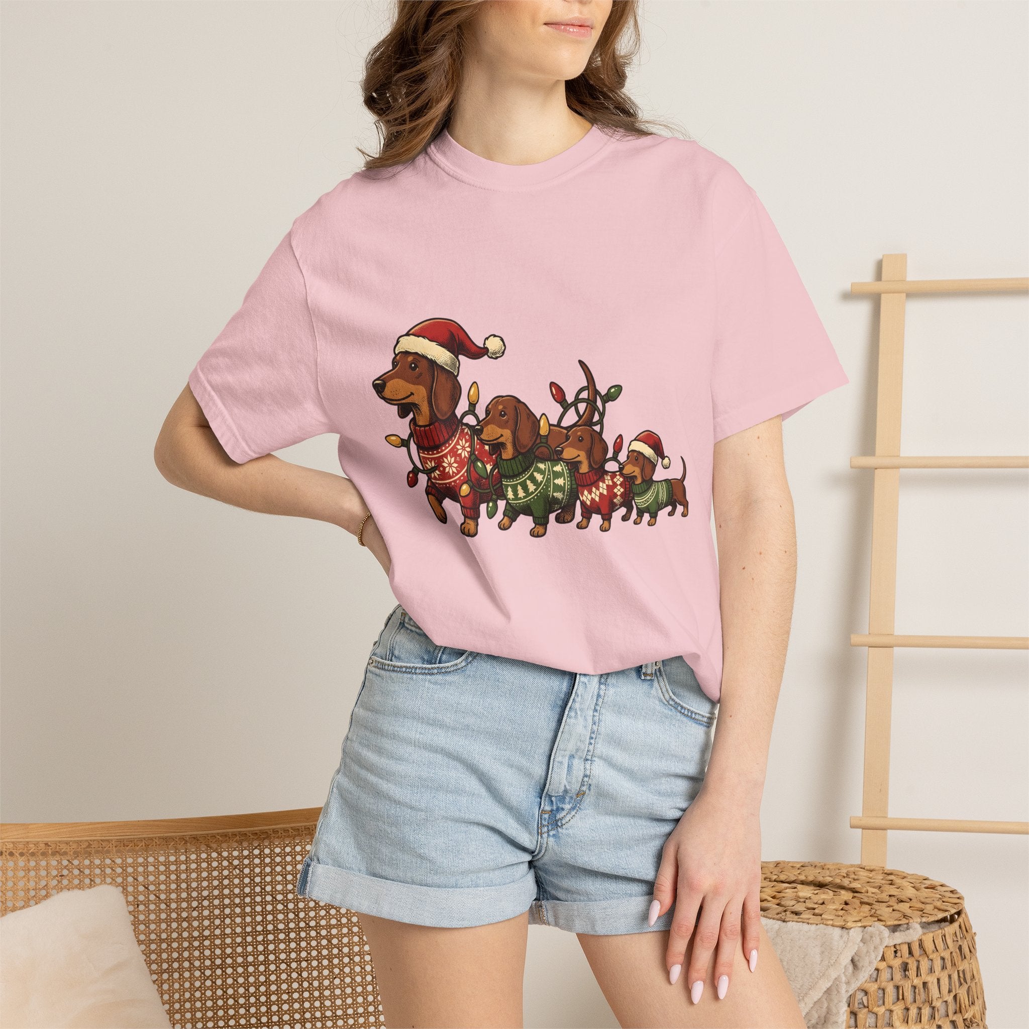 Miniature Dachshunds Shirt Christmas Animals Gift Women Hand Drawn Tee Wiener Dog T-Shirt Christmas Fan Doodle Tshirt Creature Graphic