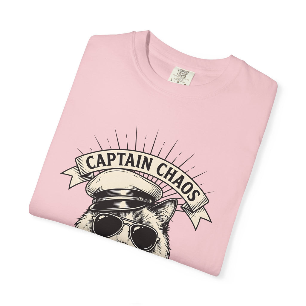 Cat Sunglasses Shirt Cat Humor Gift Women Vintage Tee Cool Cat T-Shirt Feline Fan Retro Tshirt Funny Graphic Hand Drawn Captain Hat Tshirt