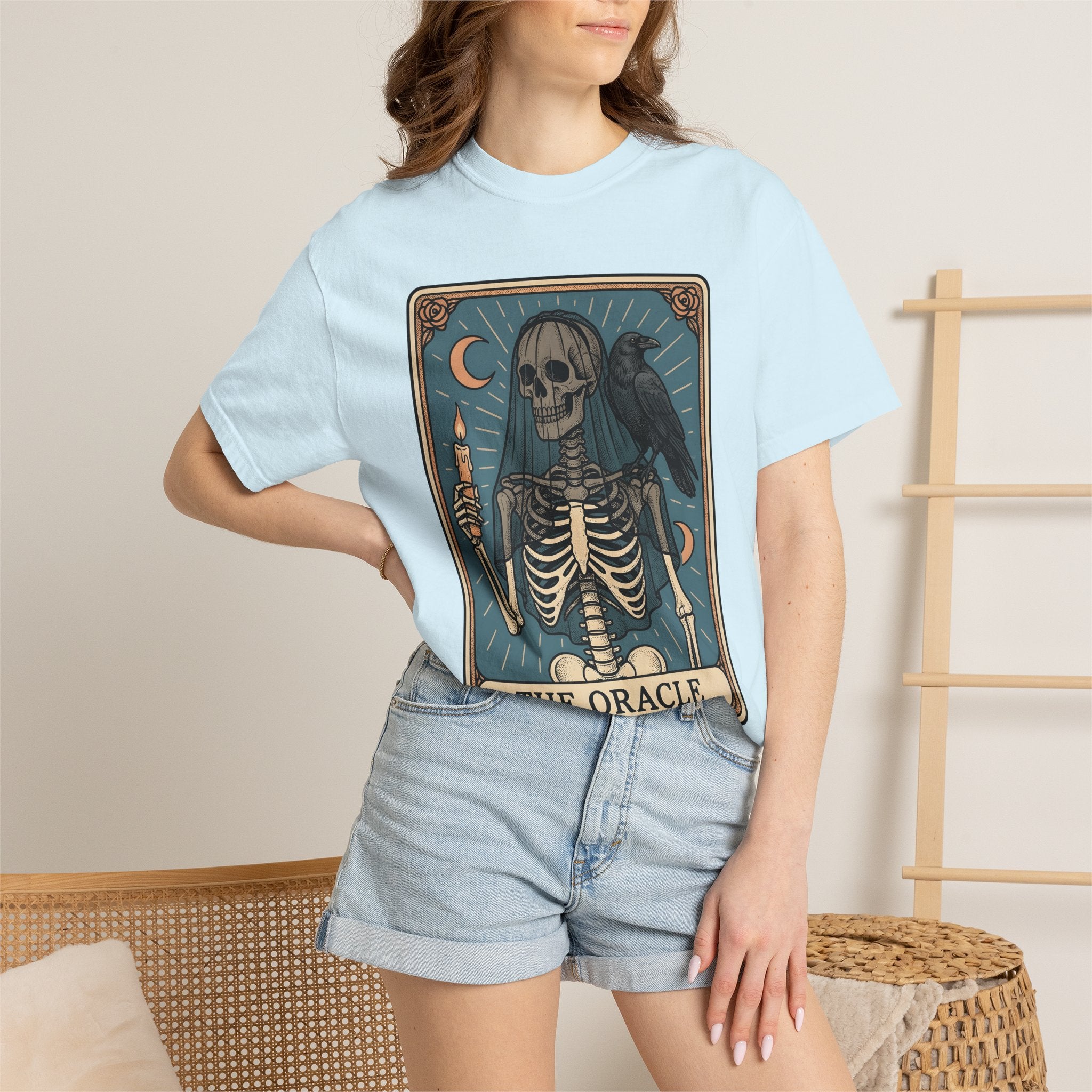 Skull Tarot Card Shirt Gothic Mysticism Gift Women Dark Tee Tarot T-Shirt Goth Fan Occult Graphic Tshirt Retro Crow Tshirt