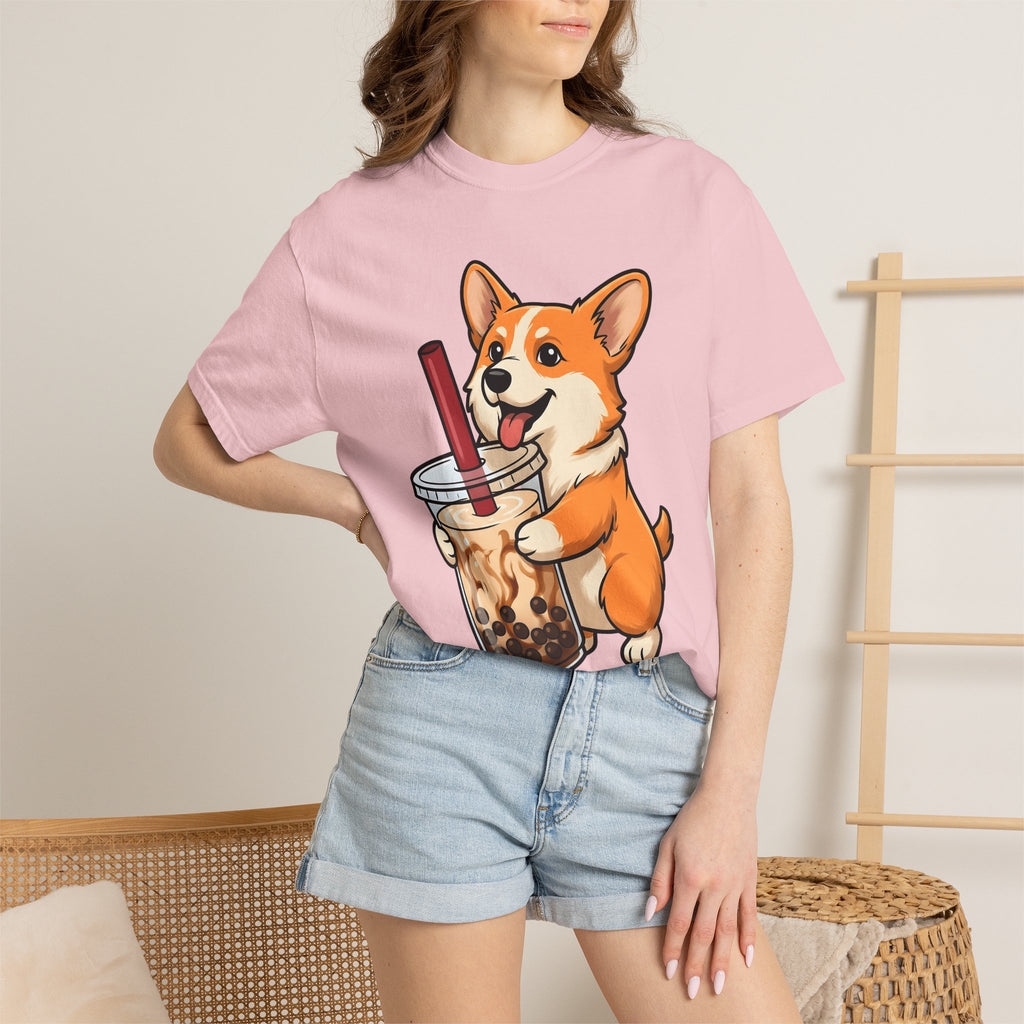 Corgi Dog Shirt Dog Food Gift Women Cute Tee Puppy T-Shirt Dog Fan Canine Tshirt Foodie Graphic Cartoon Bubble Tea Tshirt