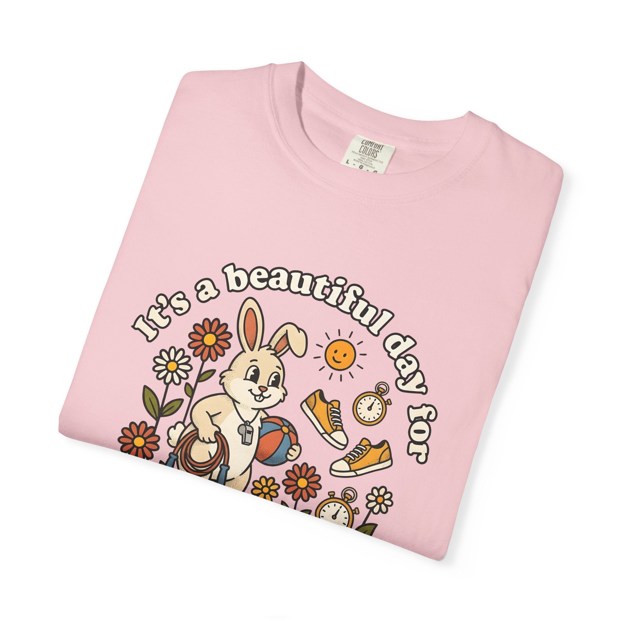 Bunny Coach Shirt Teacher School Gift Women Cartoon Tee Rabbit Coach T-Shirt Educator Enthusiast Toon Tshirt Classroom Graphic Retro Flowers