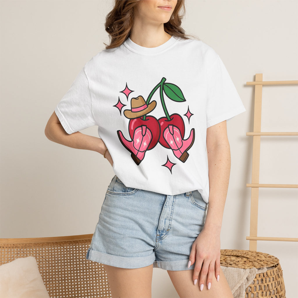 Cherry Cowboy Boots Shirt Cowgirl Western Gift Women Cartoon Tee Cowboy Boot T-Shirt Rodeo Fan Cowboy Art Tshirt Country Graphic Retro