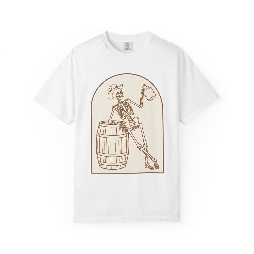 Western Skeleton Shirt Halloween Cowboy Gift Women Sketch Tee Skeleton T-Shirt Horror Fan Sketched Tshirt Rodeo Graphic Retro Whiskey Cask