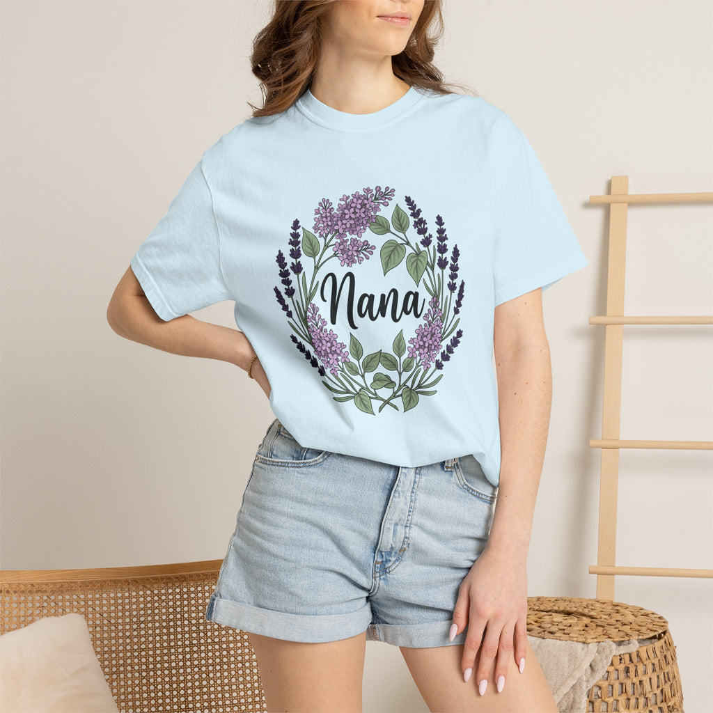 Lavender Floral Wreath Shirt Grandma Floral Gift Women Botanical Tee Wreath T-Shirt Nana Fan Botanical Illustration Floral Design Hand Drawn