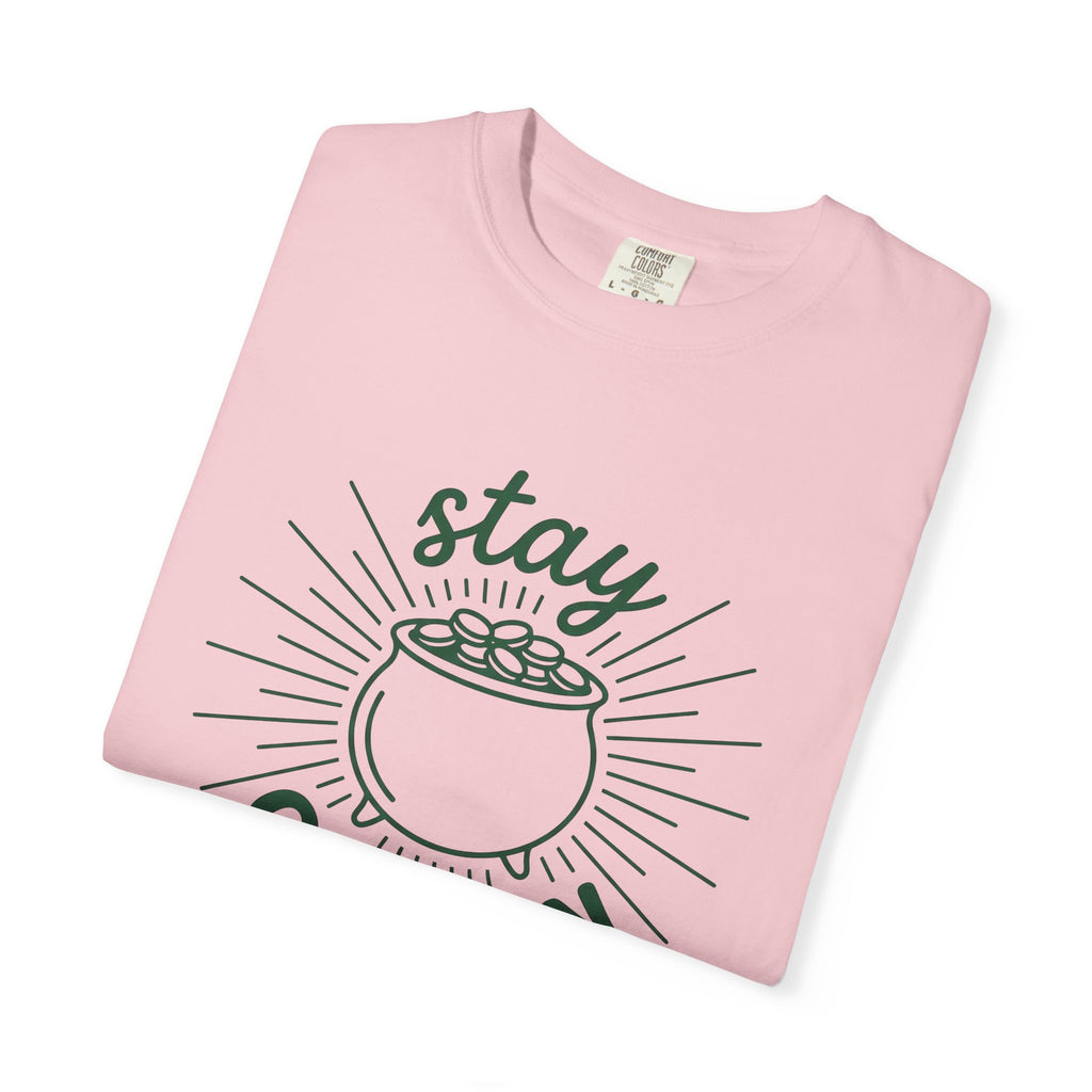 Coin Pot Shirt St Patrick's Day Prosperity Gift Women Drawing Tee Treasure T-Shirt Luck Fan Illustration Tshirt Sleek Shiny Coins Tshirt