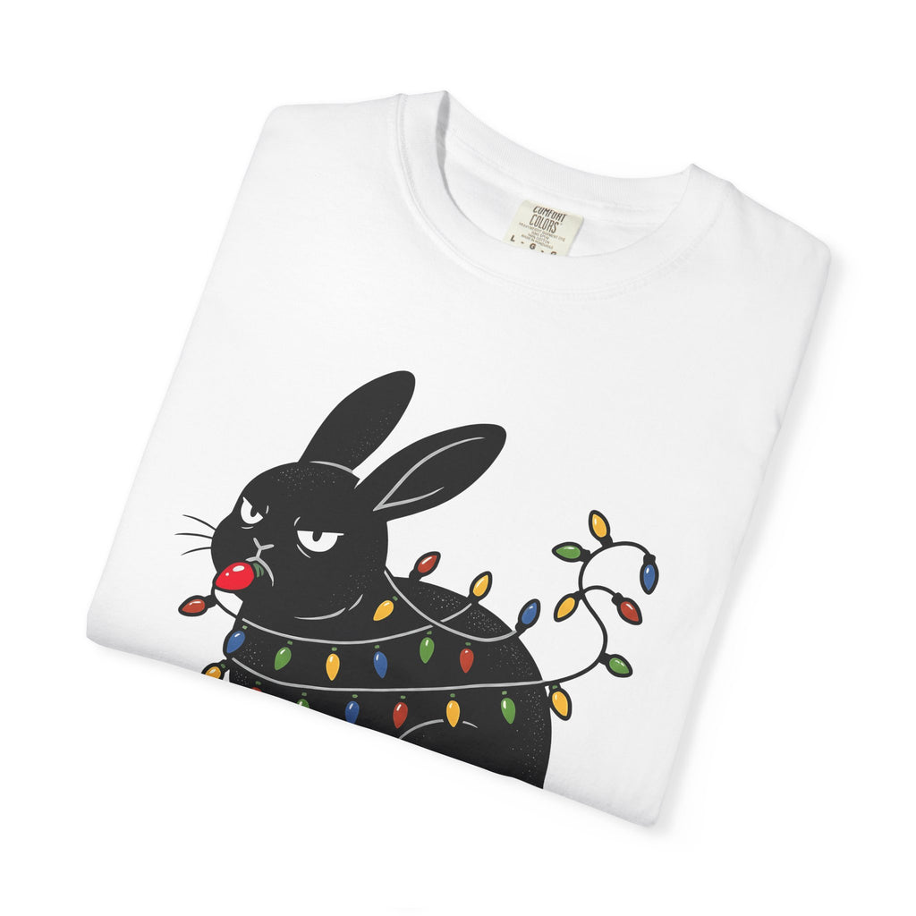 Black Rabbit Shirt Christmas Animal Gift Women Cartoon Tee Bunny T-Shirt Xmas Fan Comic Tshirt Creature Graphic Retro Christmas Lights