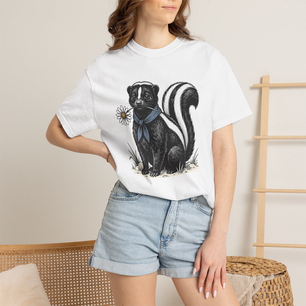 Skunk Neckerchief Shirt Cowgirl Pets Gift Women Sketch Tee Bandana T-Shirt Rodeo Fan Illustrated Tshirt Animal Graphic Hand Drawn Blossom