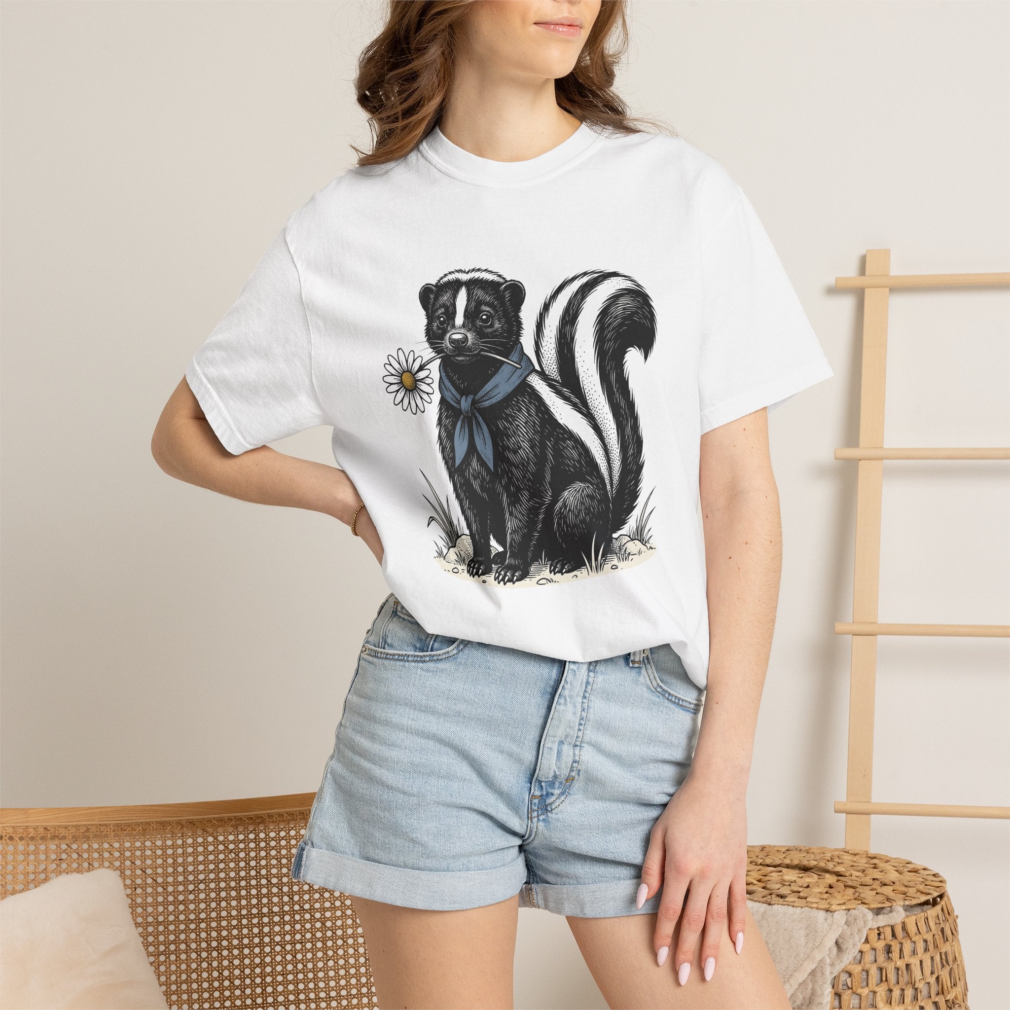 Skunk Neckerchief Shirt Cowgirl Pets Gift Women Sketch Tee Bandana T-Shirt Rodeo Fan Illustrated Tshirt Animal Graphic Hand Drawn Blossom
