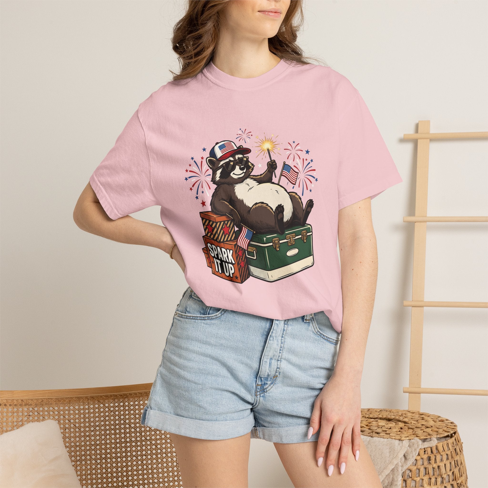 Raccoon Usa Shirt 4th Of July Wildlife Gift Women Comic Tee Trash Panda T-Shirt Independence Day Fan Cartoon Tshirt Animal Graphic Retro