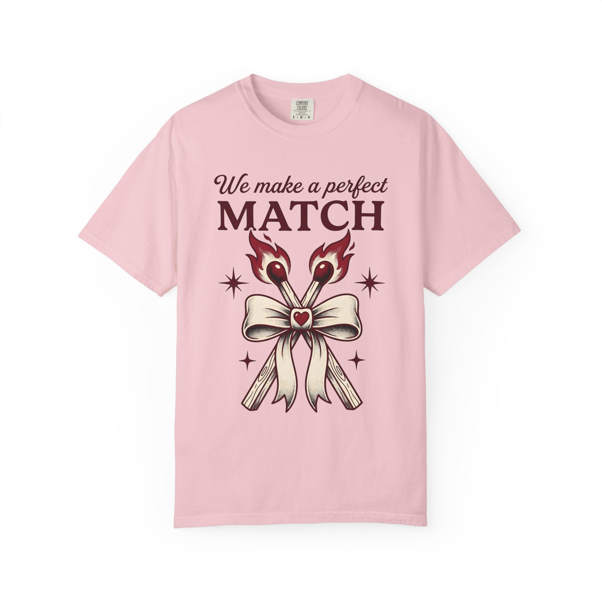 Burning Match Bow Shirt St. Valentine's Day Relationship Gift Women Traditional Tattoo Tee Matchstick T-Shirt Valentine Fan Classic Tattoo