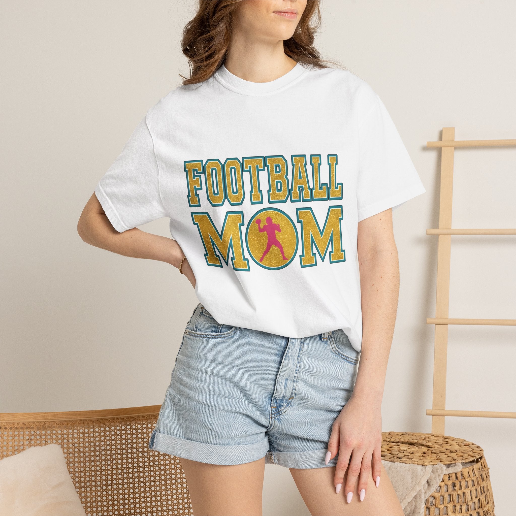 Football Player Graphic Shirt Moms Sports Gift Women Bold Tee Athlete T-Shirt Mom Fan Football Tshirt Athlete Graphic Retro Glitter Tshirt