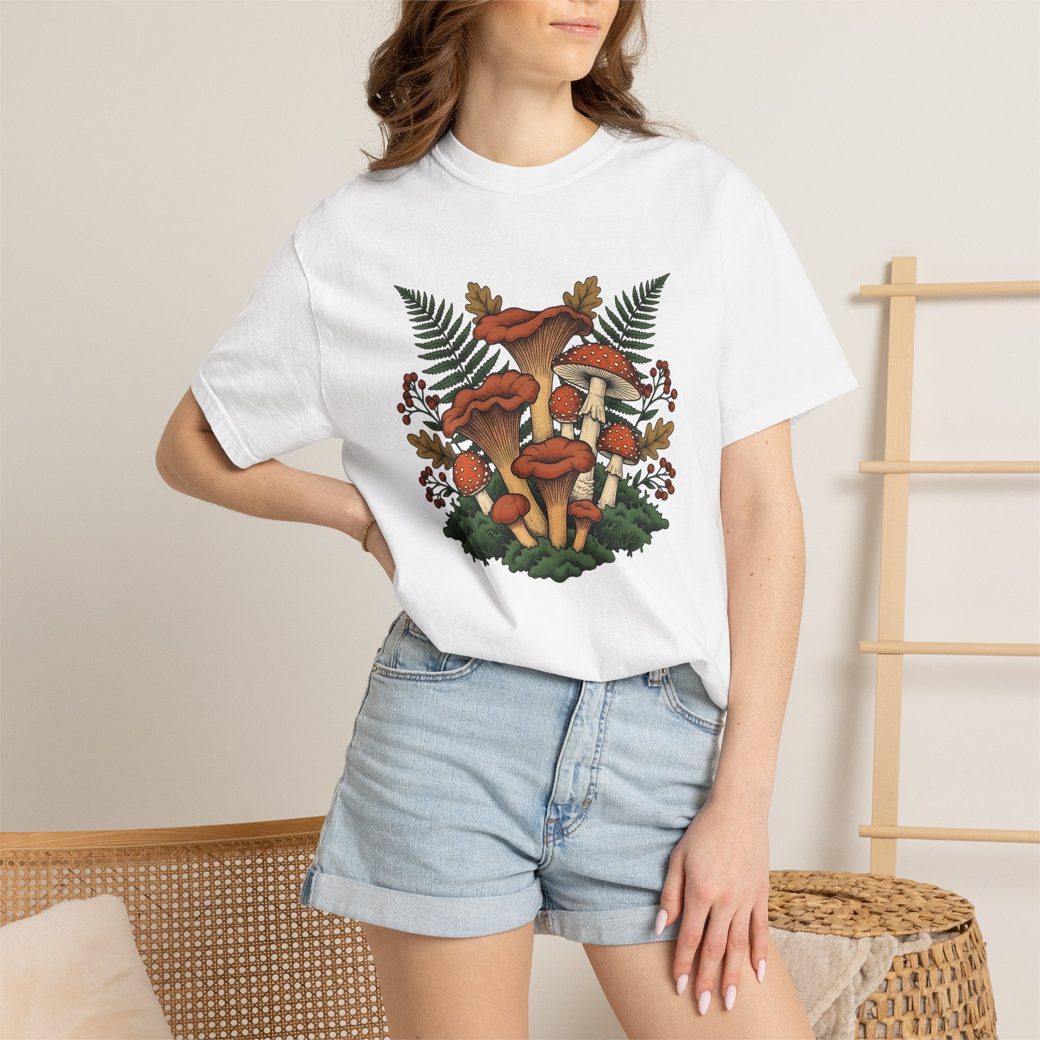 Woodland Fungus Shirt Botanical Ecosystem Gift Women Illustrated Tee Mushroom T-Shirt Botany Enthusiast Drawing Tshirt Environment Graphic