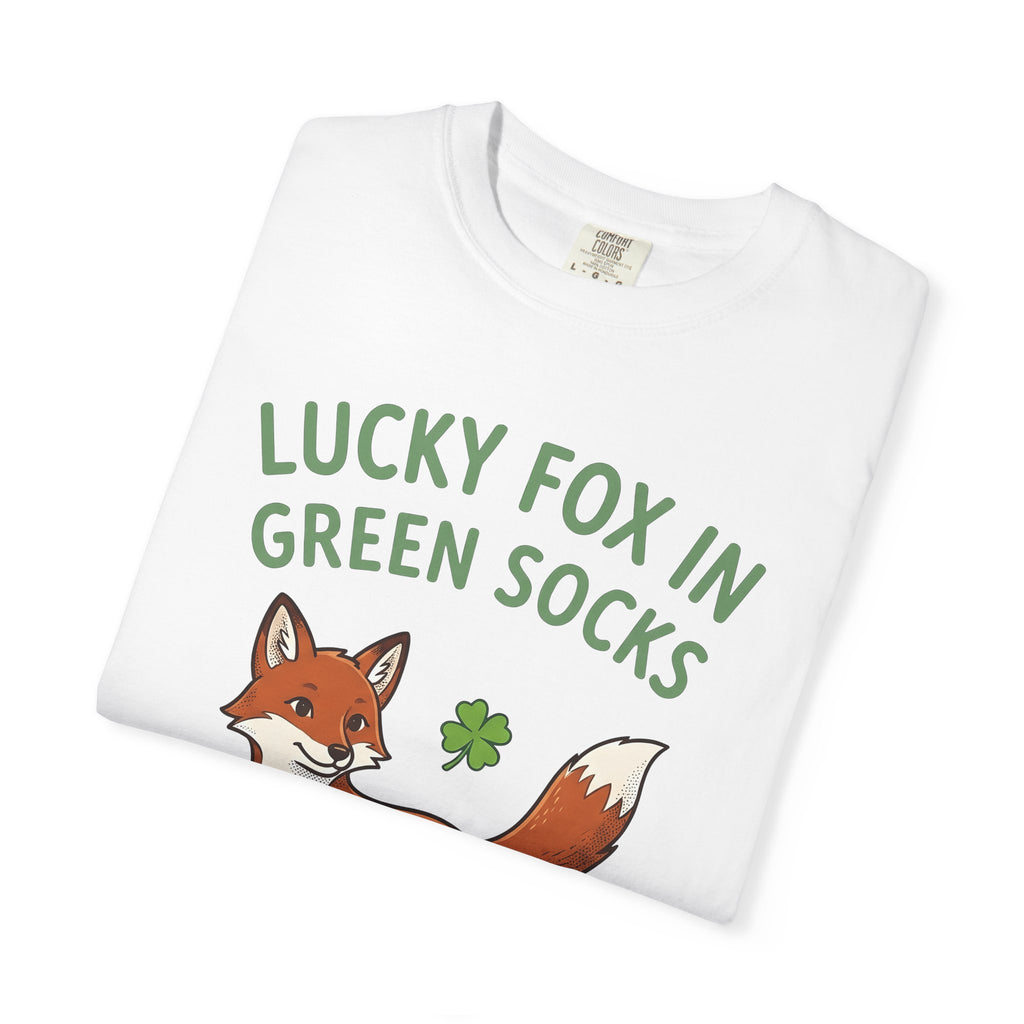 Fox Socks Shirt St Patrick's Day Creatures Gift Women Illustration Tee Socks T-Shirt Shamrock Fan Illustrated Tshirt Animal Graphic Hand