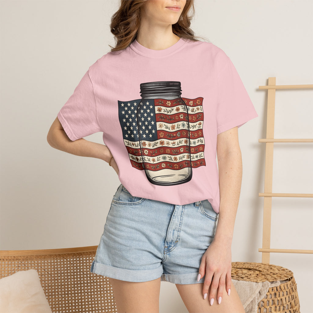 Mason Jar Flag Shirt 4th Of July Americana Gift Women Old School Tee Mason Jar T-Shirt Patriot Fan Vintage Tshirt Patriotic Graphic Outline