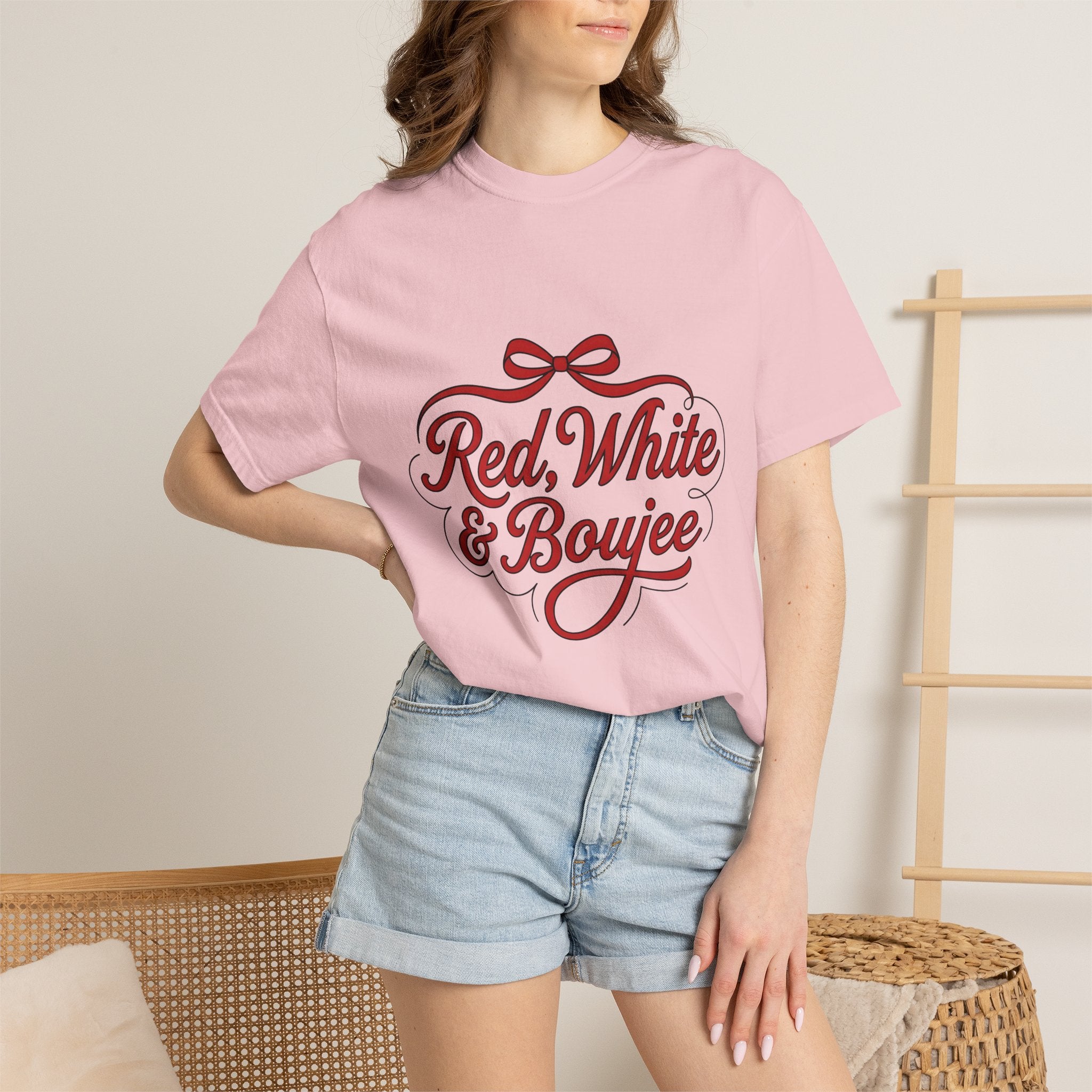 Red Ribbon Design Shirt 4th Of July Flag Gift Women Calligraphy Tee Ribbon T-Shirt Independence Day Fan Lettering Tshirt Banner Graphic