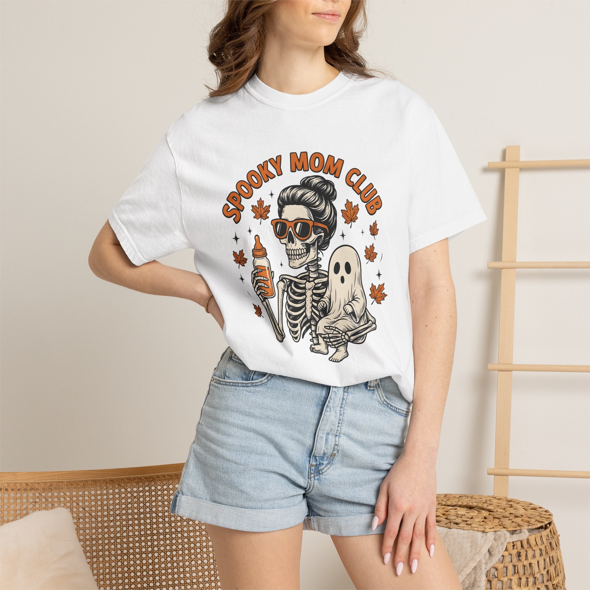Bone Mom Spirit Baby Shirt Halloween Motherhood Gift Women Doodle Tee Spirit Baby T-Shirt Horror Fan Spooky Tshirt Motherhood Graphic