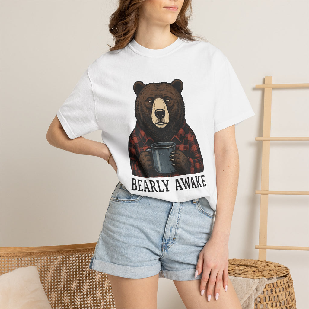 Mug Bear Shirt Christmas Cappuccino Gift Women Farmhouse Tee Teddy Bear T-Shirt Christmas Fan Rustic Tshirt Coffee Graphic Line Art Tartan