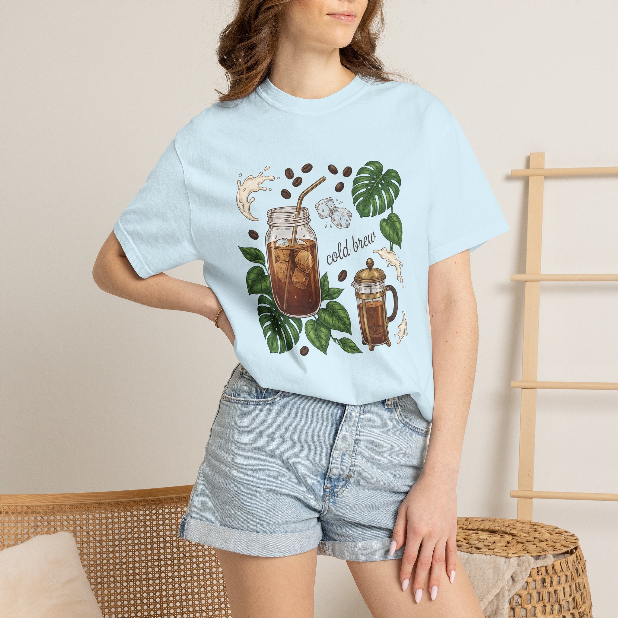 Iced Coffee Jar Shirt Coffee Foodie Gift Women Hand Drawn Tee Cold Brew T-Shirt Coffee Fan Illustrated Tshirt Food Graphic Vintage Coffee