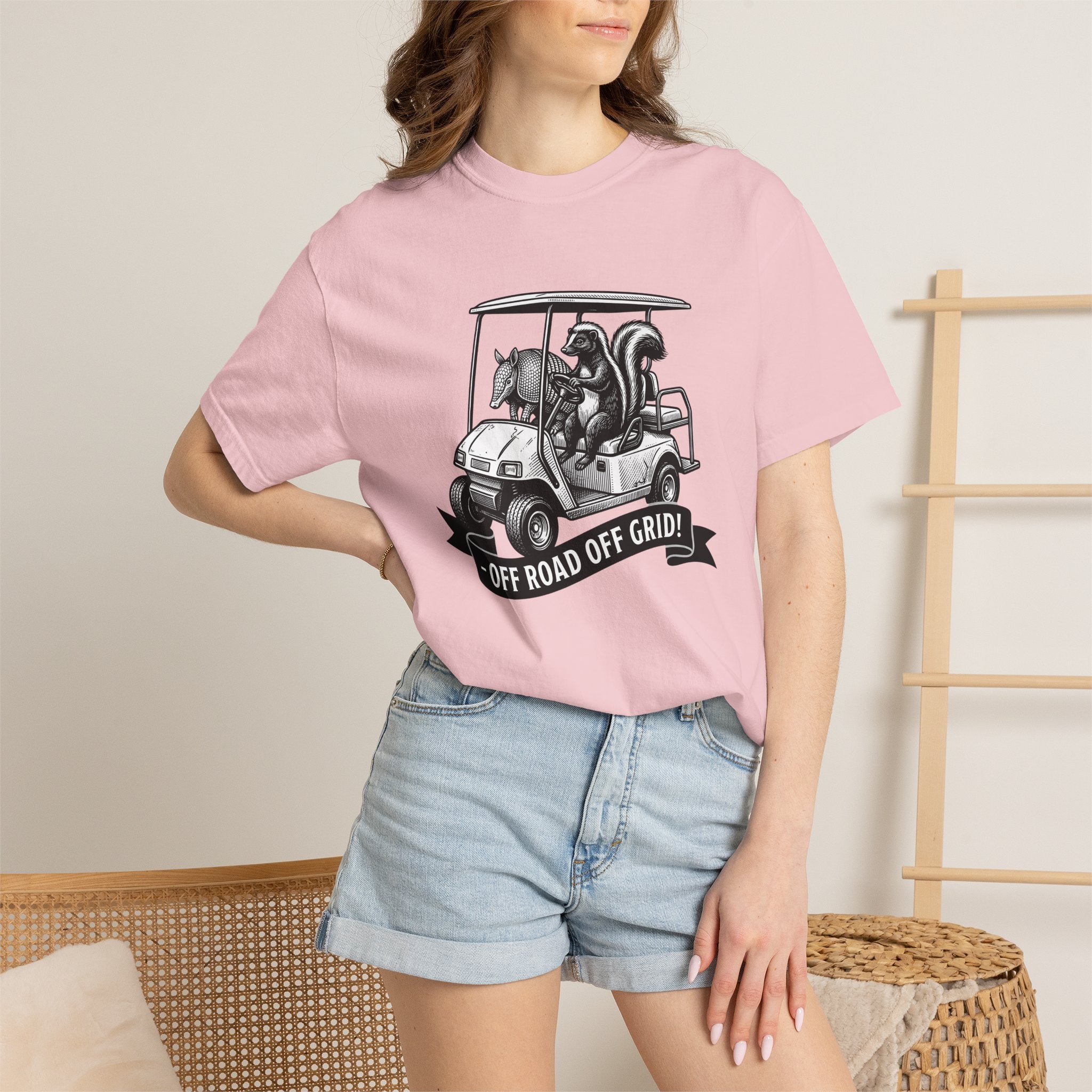 Wildlife Golf Cart Shirt Boho Chic Travel Gift Women Retro Tee Golf Cart T-Shirt Bohemian Fan Vintage Tshirt Adventure Graphic Sketch Flag