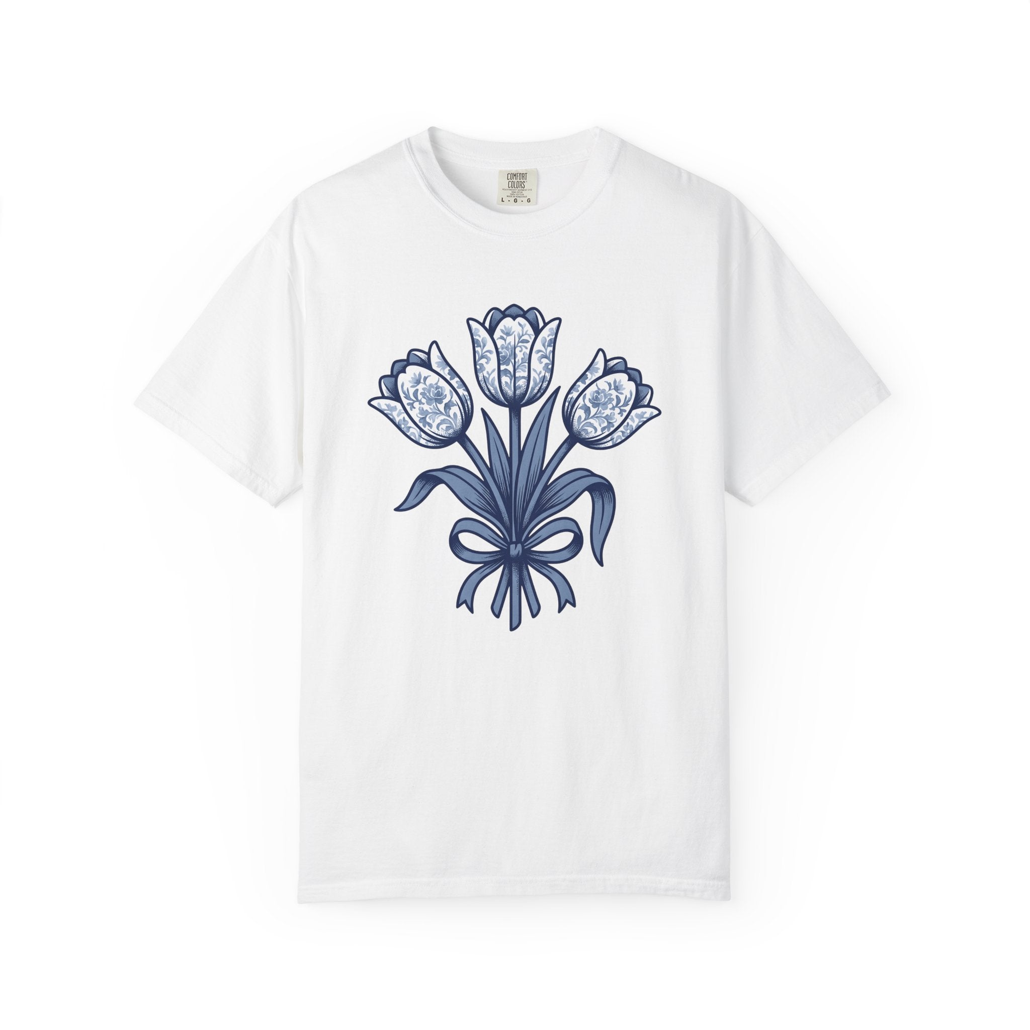 Tulip Flowers Shirt Easter Bouquet Gift Women Retro Tee Flower T-Shirt Spring Fan Floral Tshirt Floral Graphic Simple Bow Tshirt
